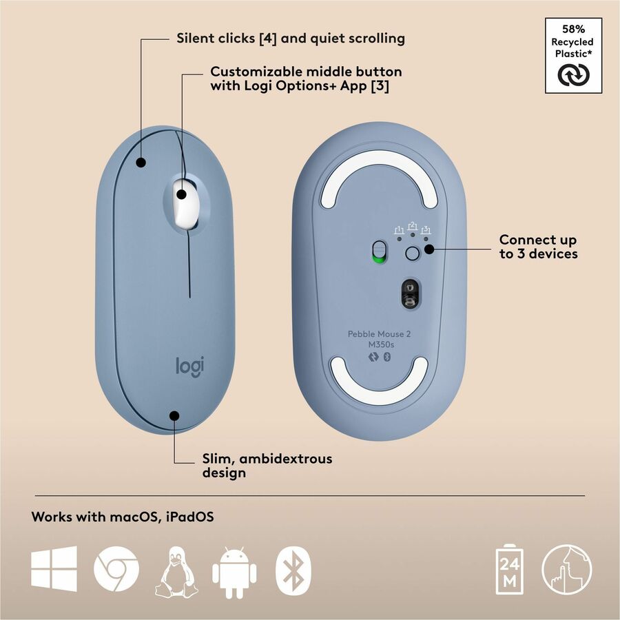 Logitech Pebble 2 Combo for Mac, Wireless Keyboard and Mouse, Slim, Quiet and Portable, Bluetooth, Tonal Blue