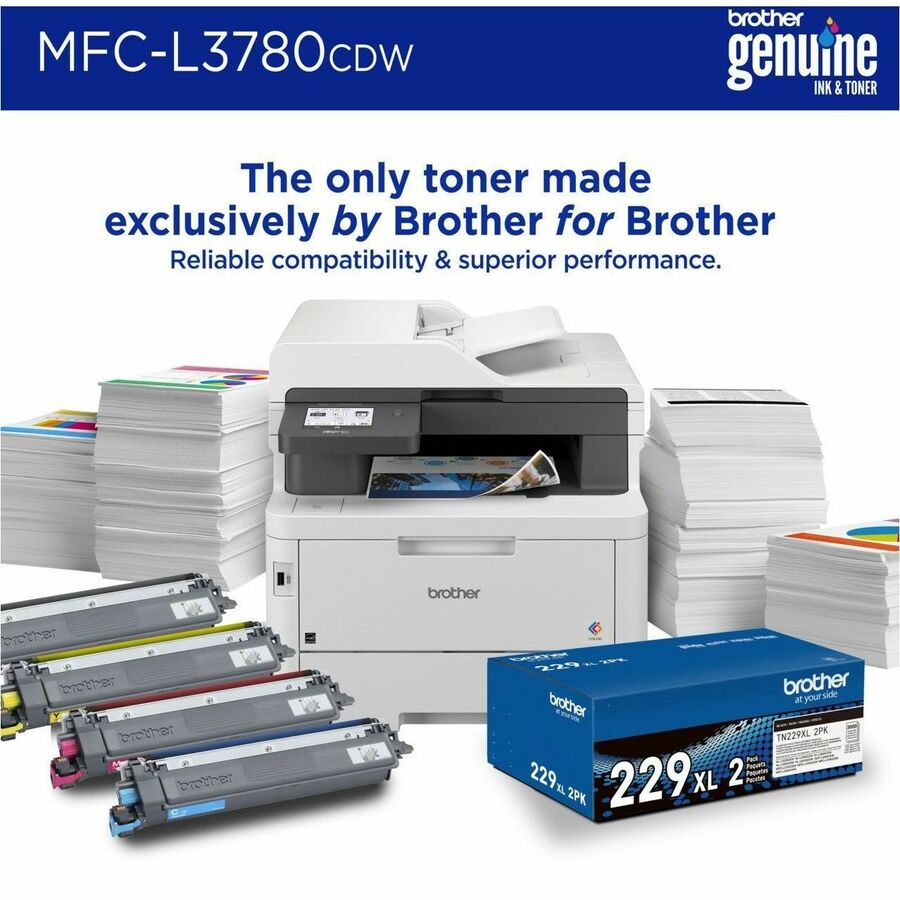 Brother MFC-L3780CDW Wireless Digital Color All-in-One Printer with Laser Quality Output, Copy, Scan, and Fax, Single Pass Duplex Copy and Scan, Duplex and Mobile Printing, Gigabit Ethernet