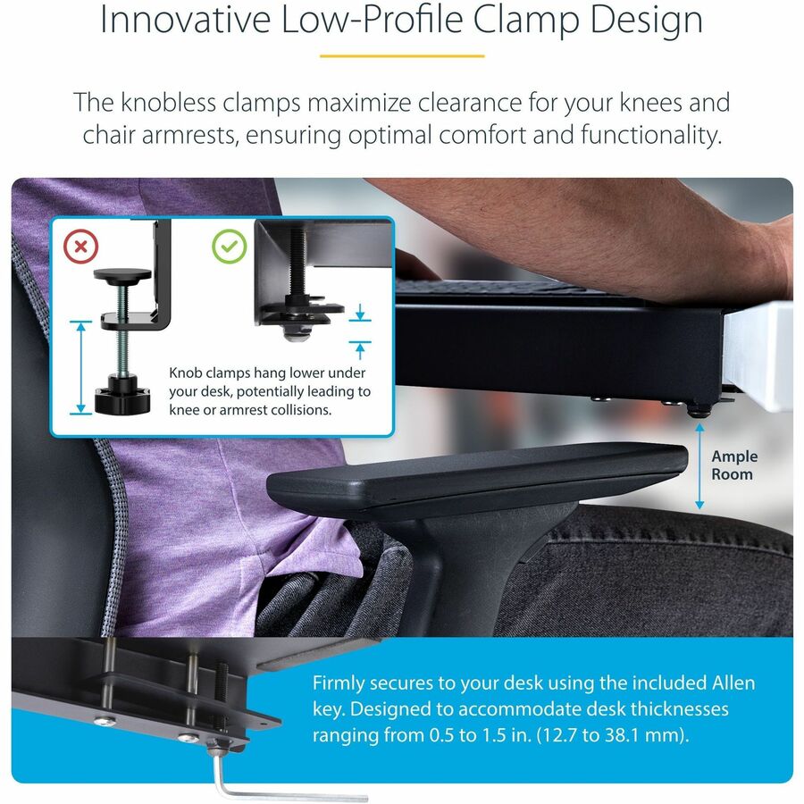 StarTech.com Steel Desk Corner Sleeve, For L-Shaped/Corner Desk, Up to 1.5in (38.1mm) Thick, Increase Space for Keyboard/Mouse, Desk Tray