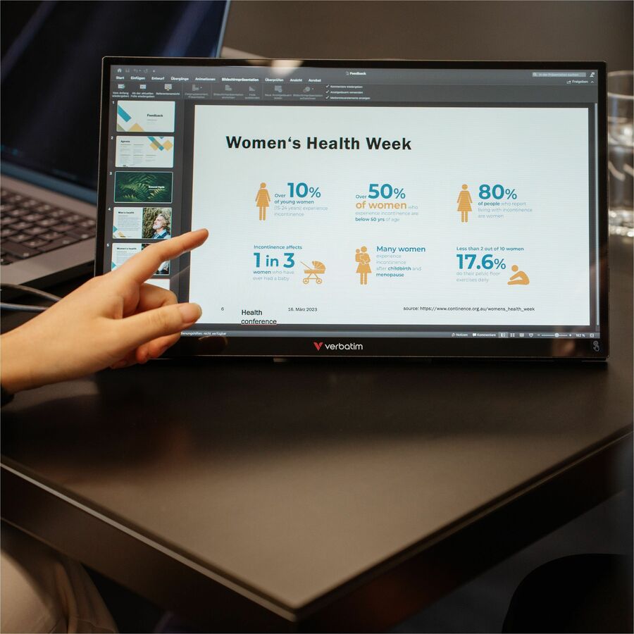 Verbatim Portable Touchscreen Monitor Full HD 1080p 15.6" Metal Housing