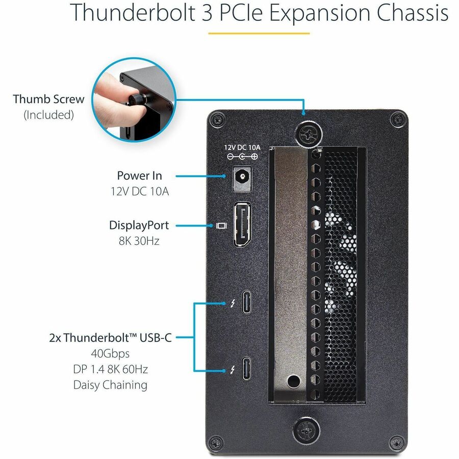 StarTech.com Thunderbolt 3 PCIe Expansion Chassis, Enclosure Box w/Dual PCI-E Slots, External PCIe Slots, 8K/4K Output Via TB3/DP 1.4, TAA