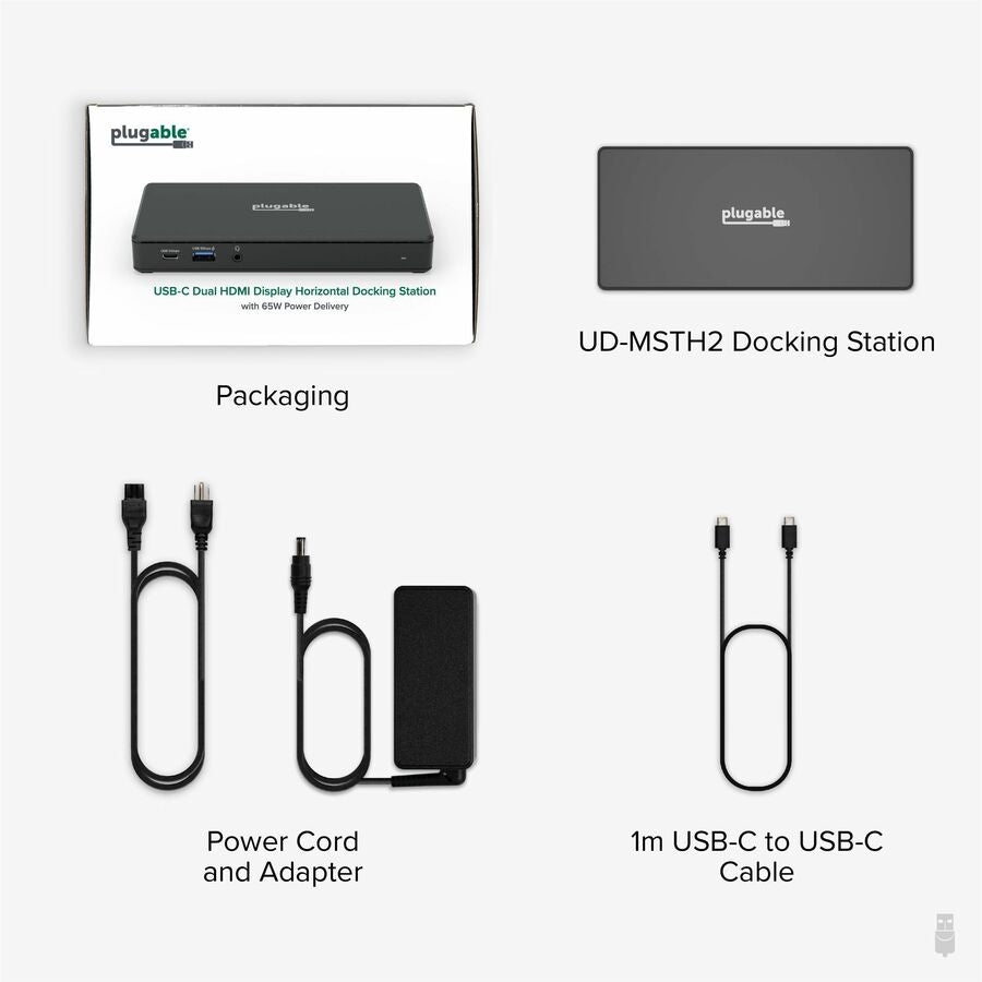 Plugable USB C Docking Station Dual Monitor 2 HDMI Ports, Power Delivery Dock, Dual 4K Monitor