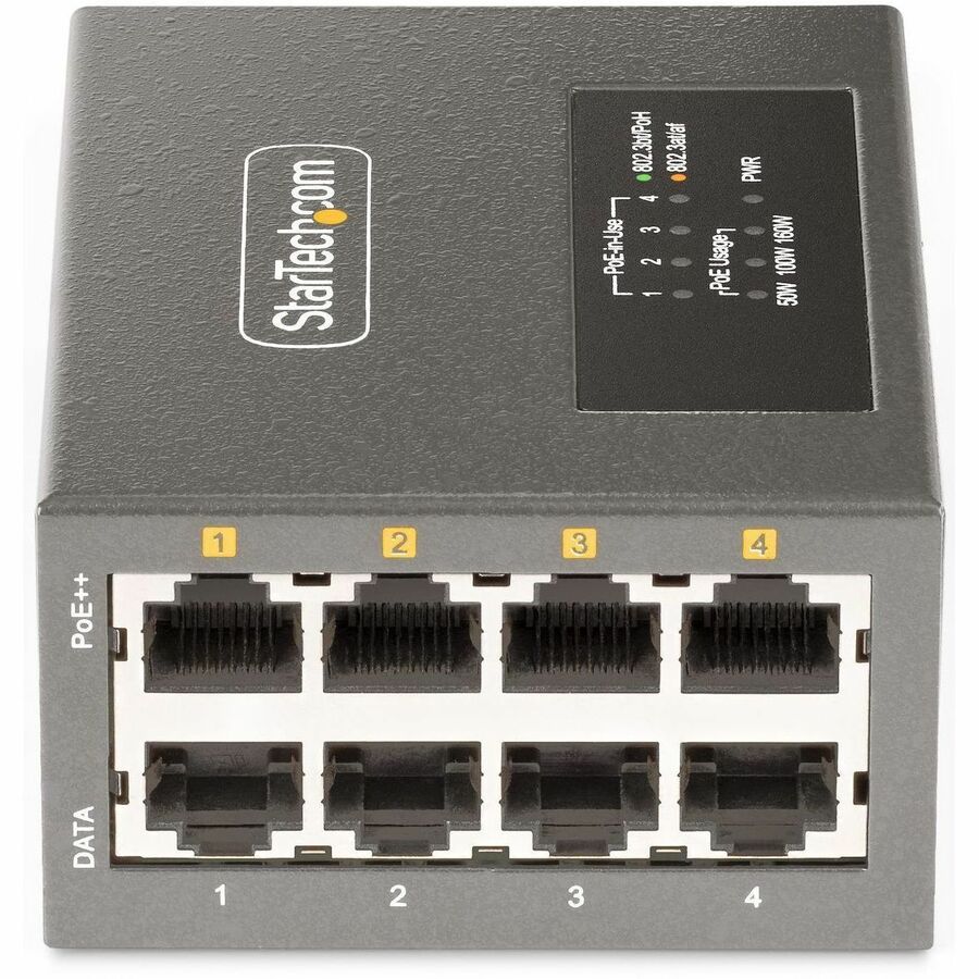 StarTech.com 4-Port Multi-Gigabit PoE++ Injector, 5/2.5/1G Ethernet (NBASE-T), PoE/PoE+/PoE++ (802.3af/802.3at/802.3bt), 160W Power Budget