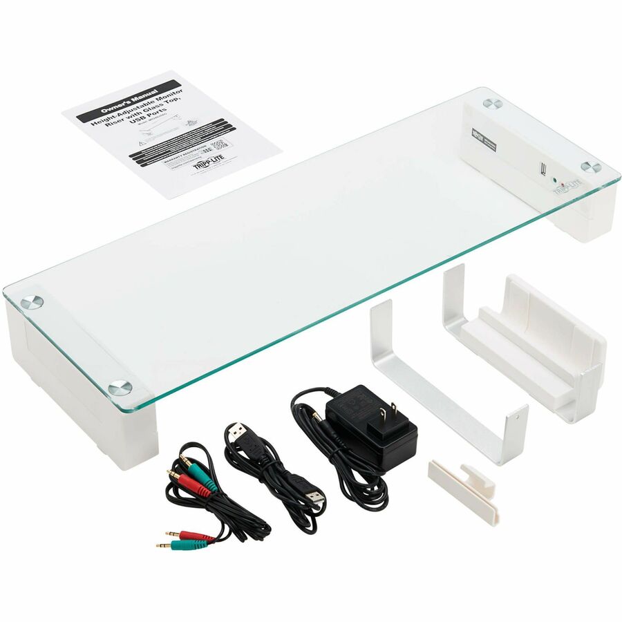 Eaton Tripp Lite Series Monitor Riser for Desk - Height Adjustable, Glass Top, USB and Audio Ports