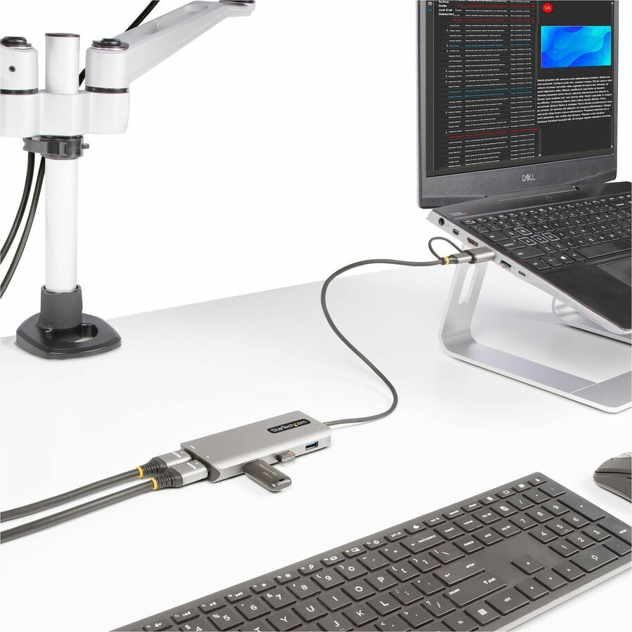 StarTech.com USB-C Multiport Adapter w/Attached USB-C to USB-A Dongle, Dual HDMI 4K/1080, 3x USB, Mini Laptop Docking Station, Travel Dock