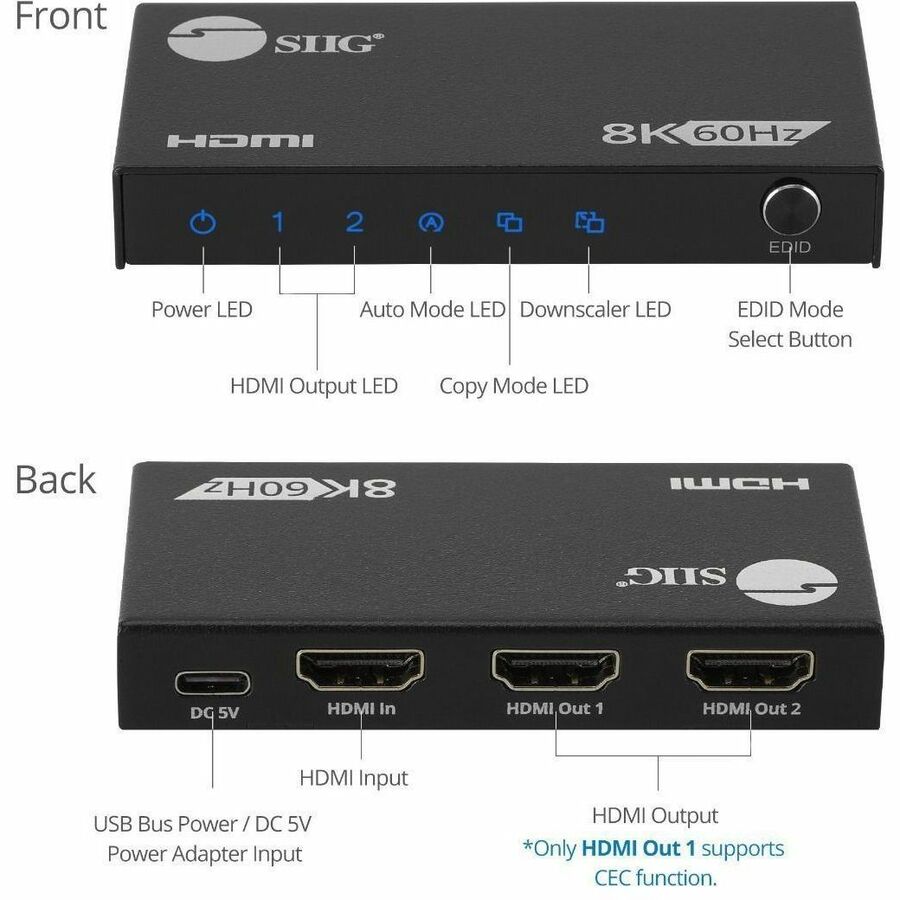 1X2 8K60HZ HDMI SPLITTER WITH