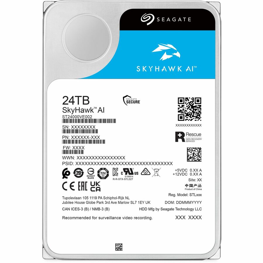 Seagate SkyHawk AI ST24000VE002 24 TB Hard Drive - 3.5" Internal - SATA (SATA/600) - Conventional Magnetic Recording (CMR) Method