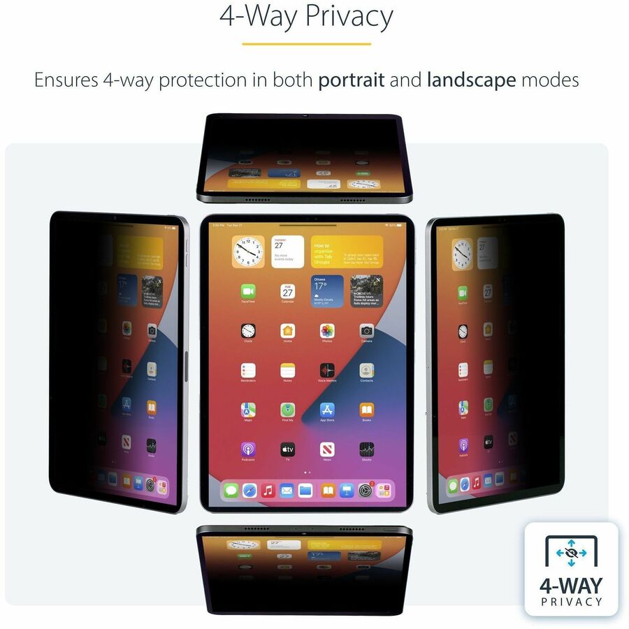 StarTech.com 4-Way Privacy Screen For 11-inch iPad Pro, For Portrait/Landscape Orientations, Touch-Enabled, +/- 30 Deg. View, Matte Finish