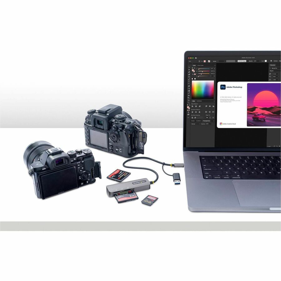 StarTech.com USB 3.0 Multi-Media Memory Card Reader, SD/microSD/CompactFlash, USB-C 5Gbps External Card Reader with Attached USB-A Adapter