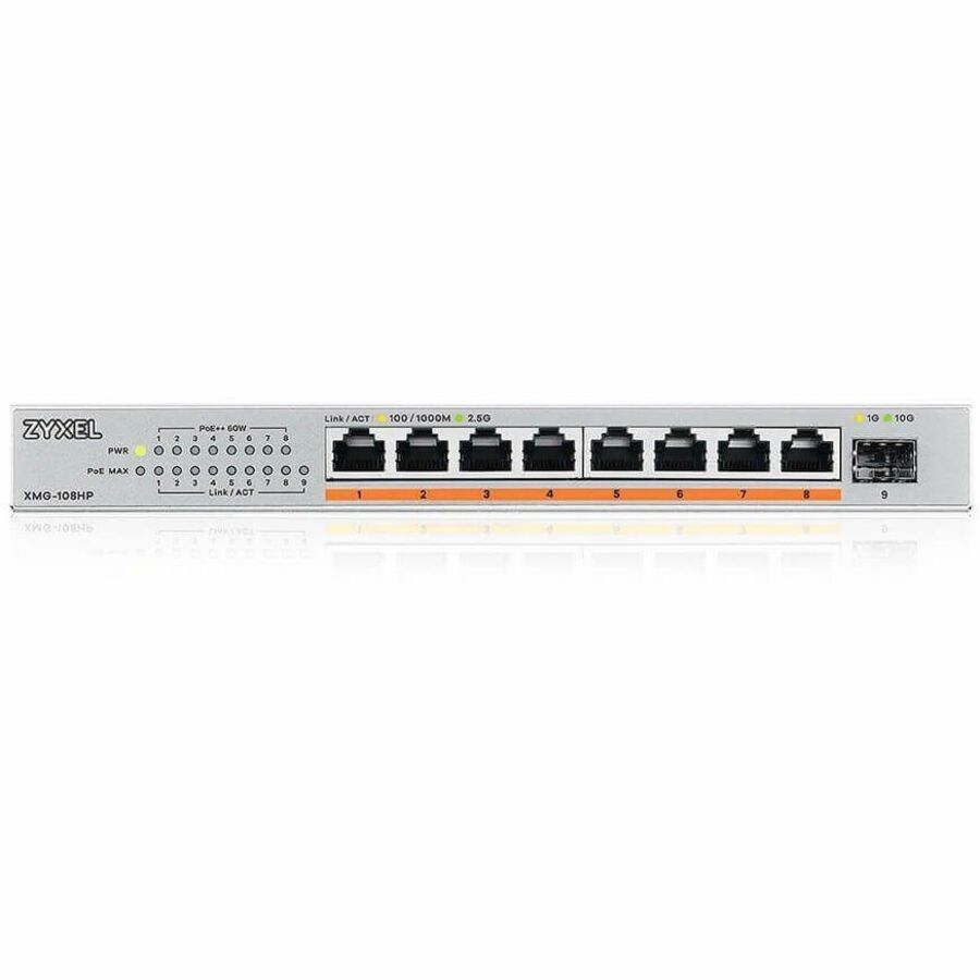 Zyxel 8-Port 2.5Gb MultiGig PoE Ethernet POE++ (60W) Switch | 5 x 100/1G/2.5G Ports + 1 x 10G SFP+ | 8 x PoE Port | 100W Budget | Plug & Play | Desktop or Wall-Mount | Lifetime Warranty | XMG-105HP
