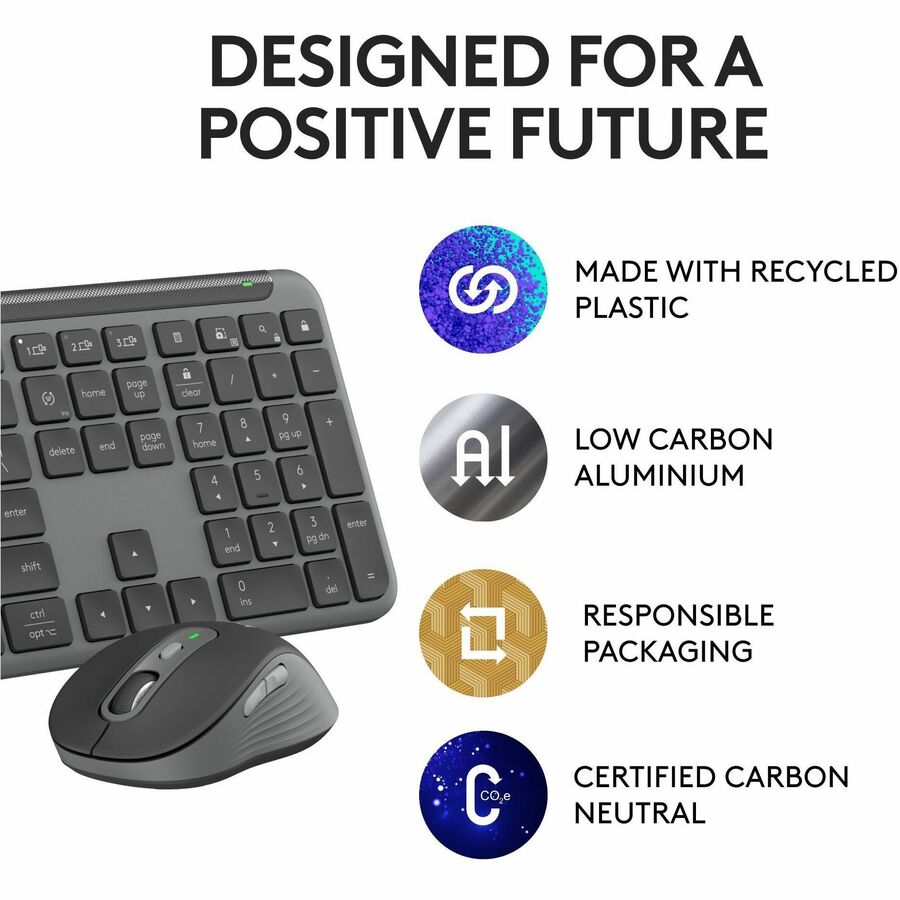 Logitech Signature Slim MK955 for Business Wireless Keyboard and Mouse Combo, Quiet Typing, Secure Receiver - Graphite