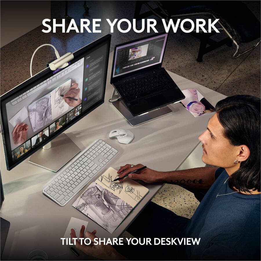 Logitech MX Brio Ultra HD 4K Collaboration and Streaming Webcam, 1080p at 60 FPS, Dual Noise Reducing Mics, Show Mode, USB-C, Webcam Cover, Works with Microsoft Teams, Zoom, Google Meet, Pale Gray