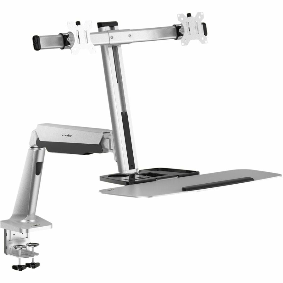 Rocstor ErgoCenter Desk Mount for Monitor, Mouse, Keyboard - Silver - TAA Compliant