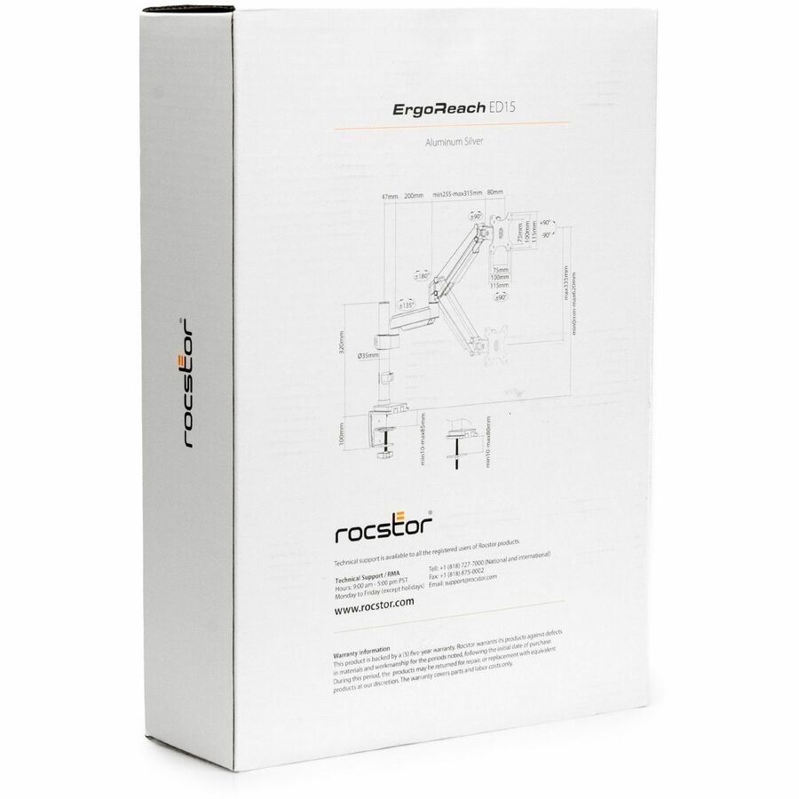 Rocstor ErgoReach Y10N021-S1 Mounting Arm for Monitor, Flat Panel Display - Silver - Landscape/Portrait