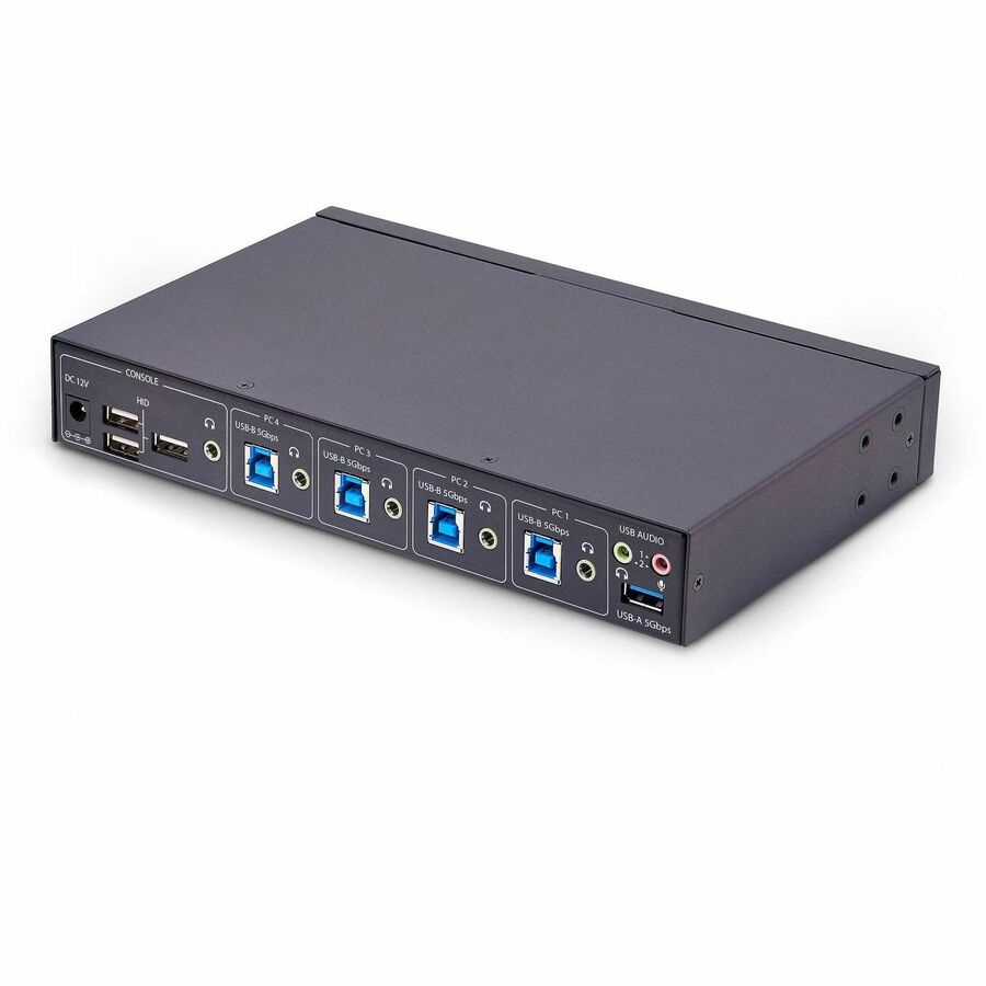 StarTech.com 4-Port KM Switch w/ Mouse Switching, USB 3.0 Keyboard/Mouse Switcher for 4 Computers, 3.5mm and USB Audio, TAA Compliant