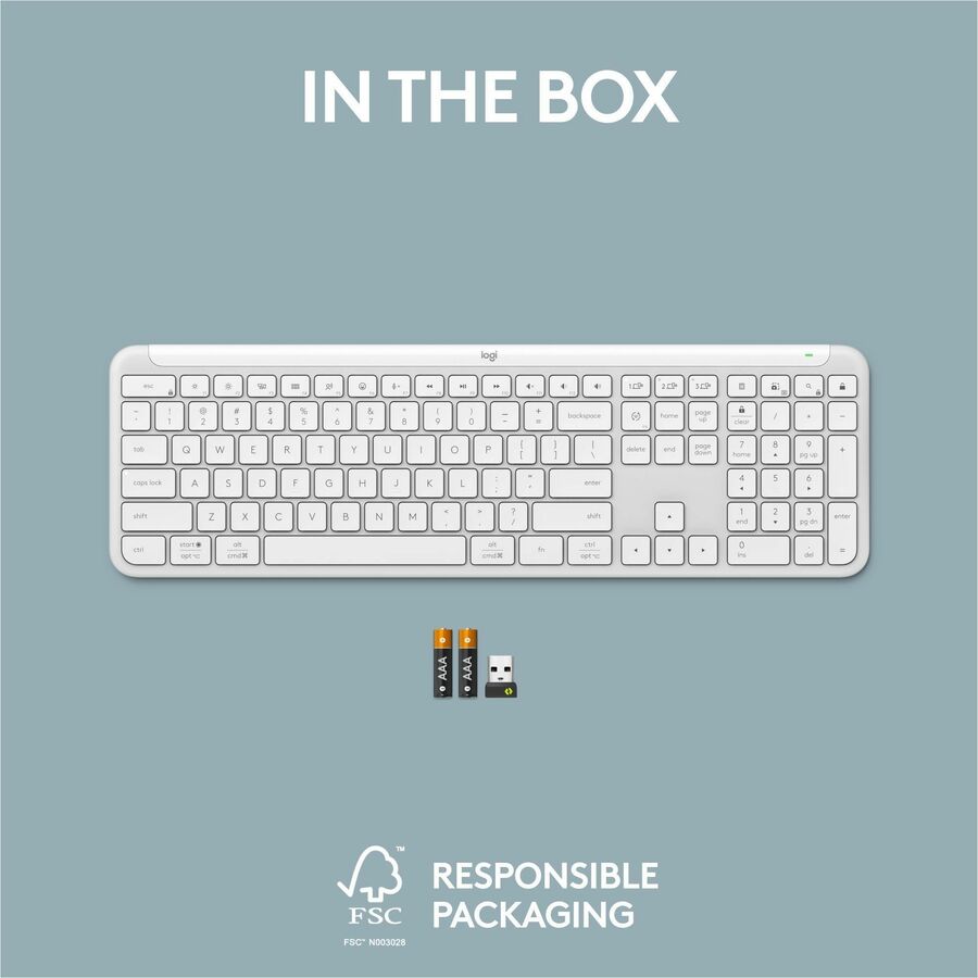 Logitech Signature Slim K950 Wireless Keyboard, Sleek Design, Switch Typing Between Devices, Quiet Typing, Off-white