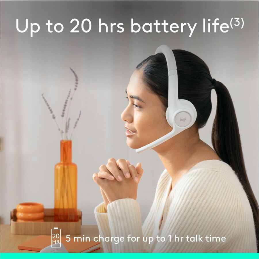 Logitech Zone 300 Wireless Bluetooth Headset With Noise-Canceling Microphone, Compatible with Windows, Mac, Chrome, Linux, iOS, iPadOS, Android - Off-white