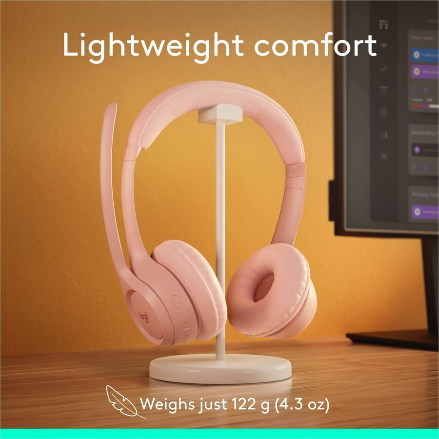 Logitech Zone 300 Wireless Bluetooth Headset With Noise-Canceling Microphone, Compatible with Windows, Mac, Chrome, Linux, iOS, iPadOS, Android - Rose