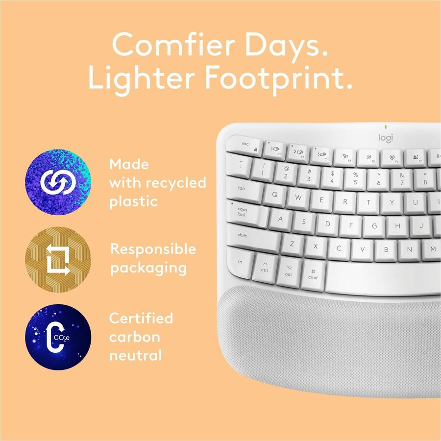 Logitech Wave Keys for Mac, Wireless Ergonomic Keyboard with Cushioned Palm Rest, Comfortable Natural Typing, Bluetooth Keyboard, Easy-Switch, Optimized for Mac, Apple, iPad, Off-white