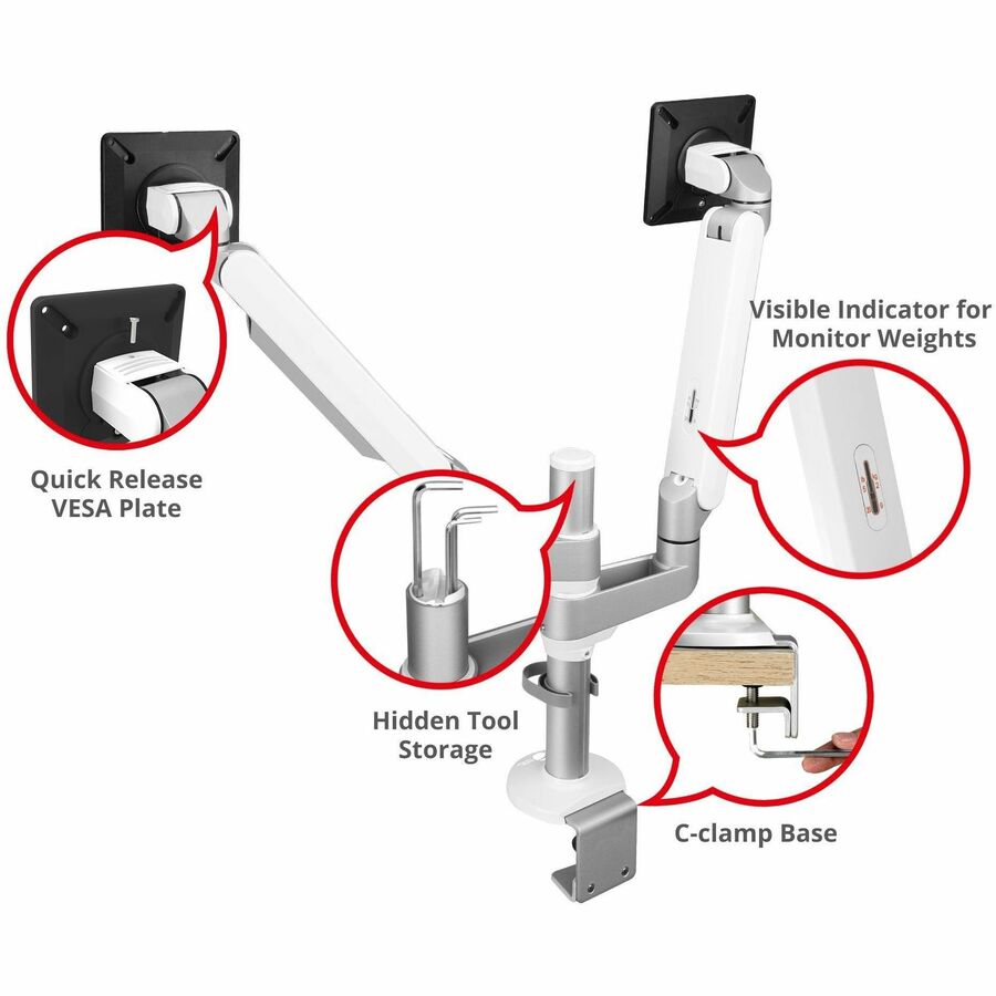 SIIG MTPRO Desk Mount Dual Monitor Arm - up to 32" Display, Max. Load 19.8 lbs, VESA 75/100mm, Mechanical Spring Design
