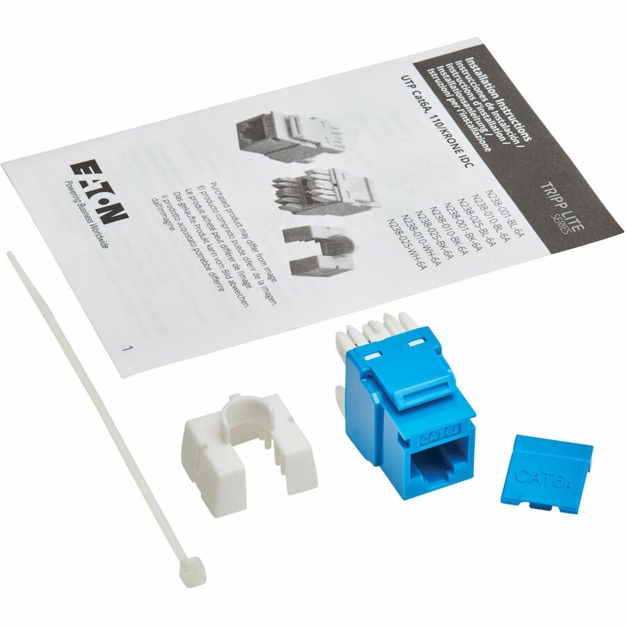 Eaton Tripp Lite Series Cat6a Keystone Jacks, 10 Pack - 4PPoE Compliant, 110/Krone, 568A/B, RJ45 Ethernet, Blue, TAA