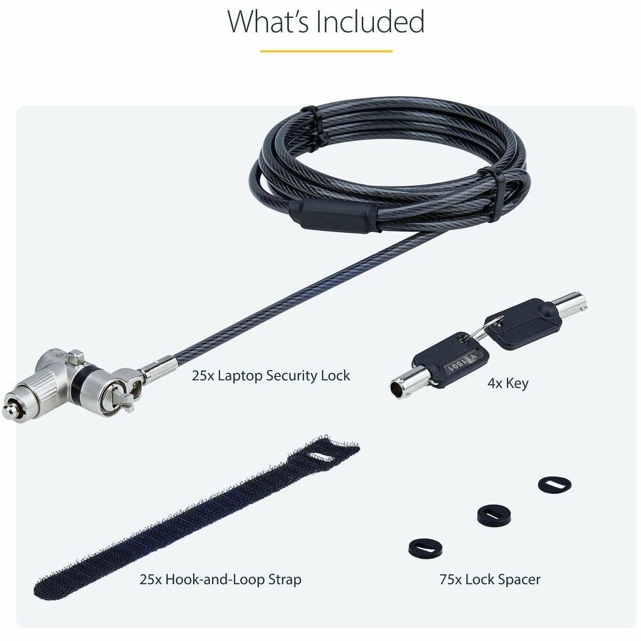 StarTech.com 25-Pack Universal Laptop Lock 6.6ft, Keyed Alike Locking Cable, Security Cable, Compatible w/Noble Wedge®/Nano/K-Slot