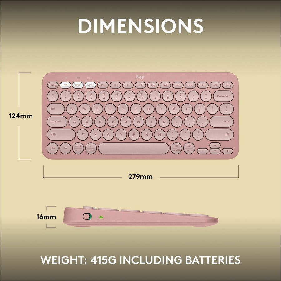 Logitech Pebble Keys 2 K380s, Multi-Device Bluetooth Wireless Keyboard with Customizable Shortcuts, Tonal Rose