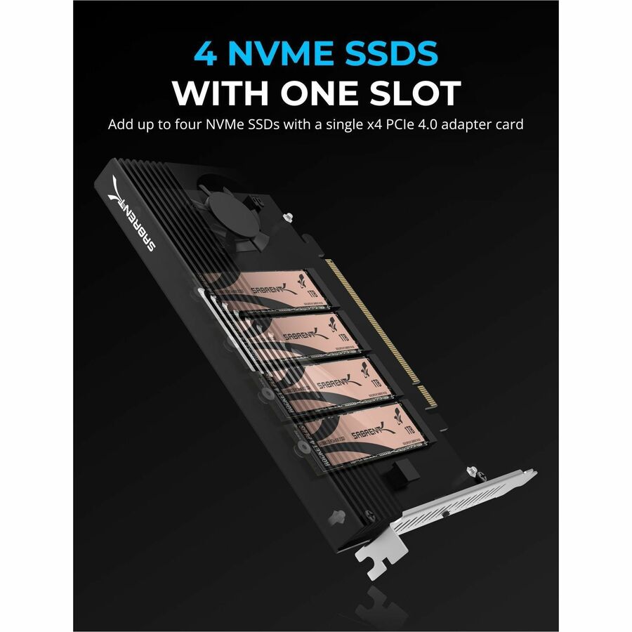 Sabrent 4-Drive M.2 NVMe SSD to PCIe 4.0 x16 Bifurcation Adapter Card with Active Cooling