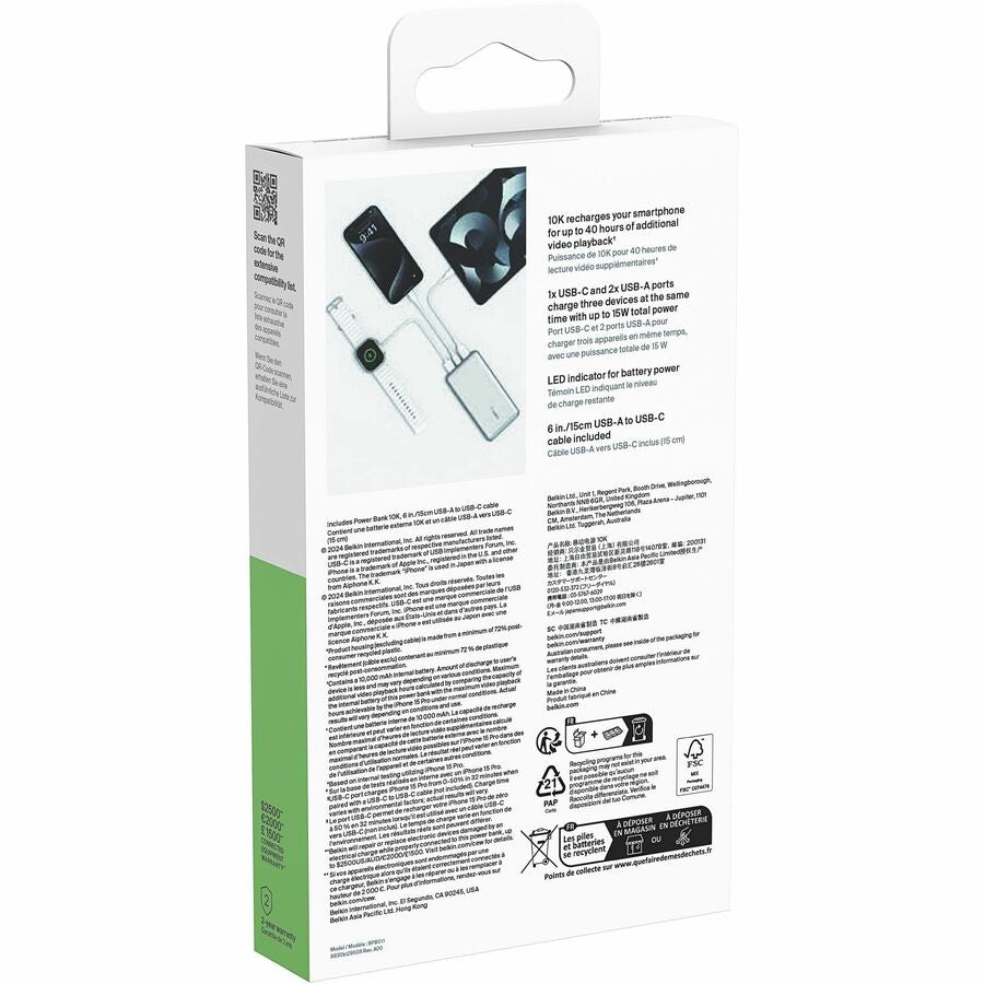 10K POWER BANK USB-A C 15W