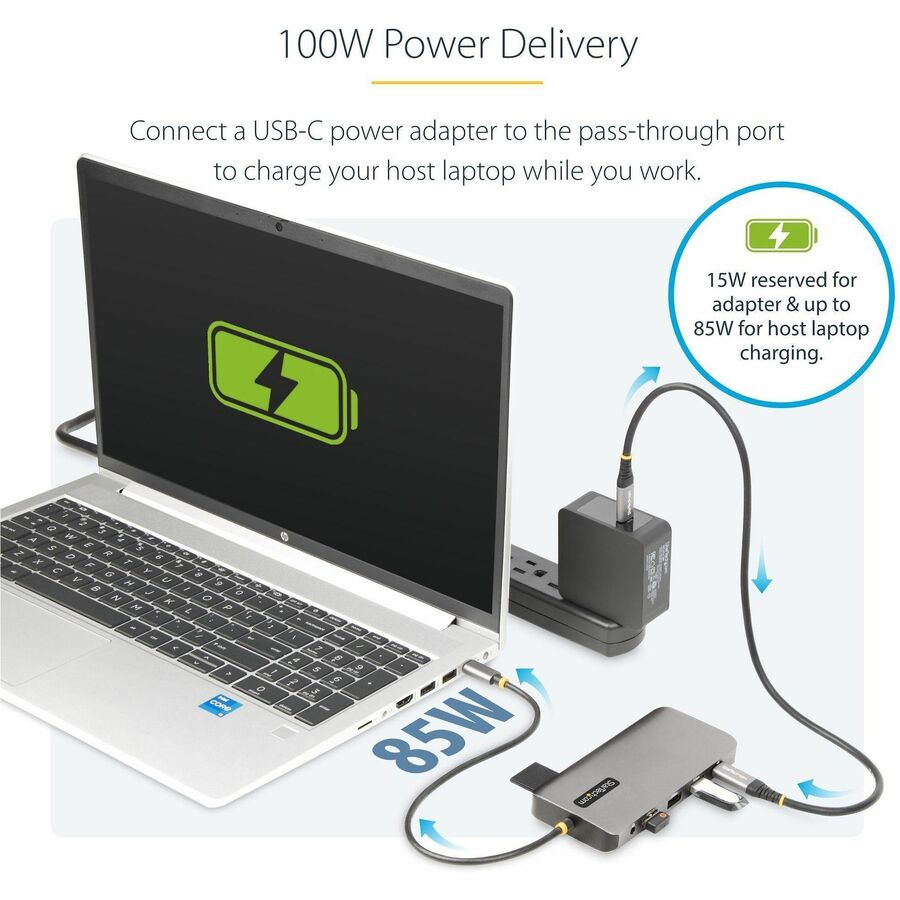 StarTech.com USB-C Triple-Monitor Multiport Adapter, Dual 4K 60Hz + 4K 30Hz HDMI & DP, 4x USB-A, 100W PD Pass-Through, GbE, SD Card Reader