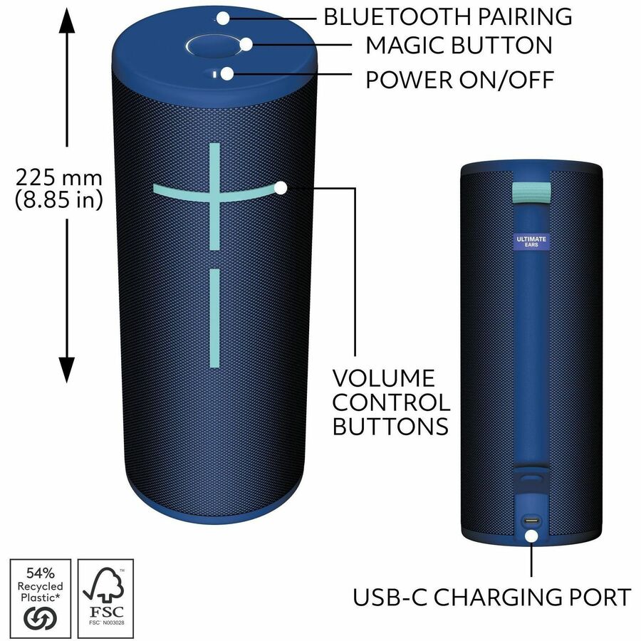 Ultimate Ears MEGABOOM 4 Portable Waterproof Bluetooth Speaker With Powerful 360-Degree Sound and Thundering Bass, Floating Speaker With 20-Hour Battery and 147ft (45m) Range, Blue