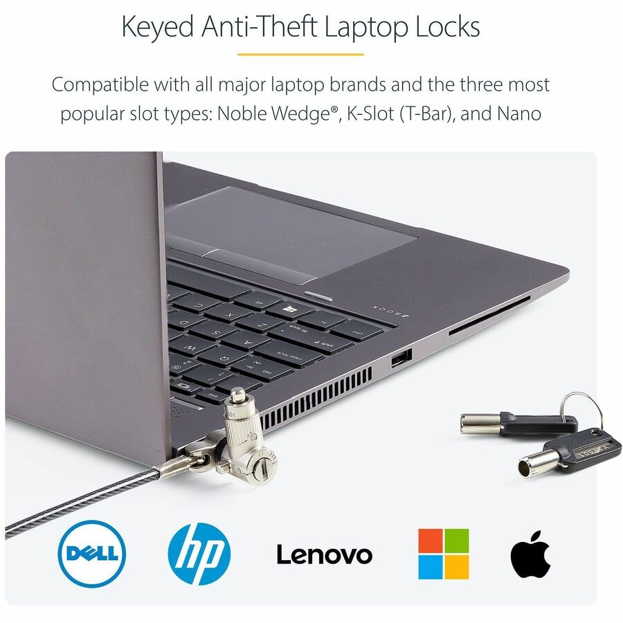 StarTech.com 25-Pack Universal Laptop Lock 6.6ft, Master Keyed Locking Cable, Security Cable, Compatible w/Noble Wedge®/Nano/K-Slot