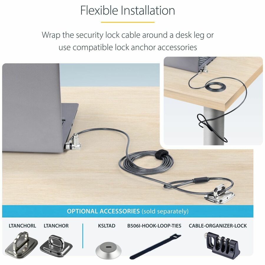 StarTech.com 25-Pack Universal Laptop Lock 6.6ft, Master Keyed Locking Cable, Security Cable, Compatible w/Noble Wedge®/Nano/K-Slot