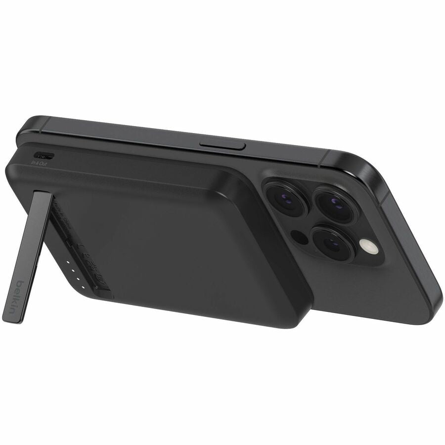 Belkin 15W Wireless Magnetic Power Bank w/ Stand, Qi2 - 5K mAh - 1xUSB-C - Portable Charger - w/ USB-C to USB-C Cable - Black
