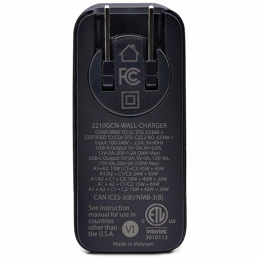 StarTech.com 100W USB-C Wall Charger, 2x USB-C, 2x USB-A, Fast Charging Portable GaN Power Adapter, PD 3.0, 6ft/1.8m USB-C to USB-C Cable