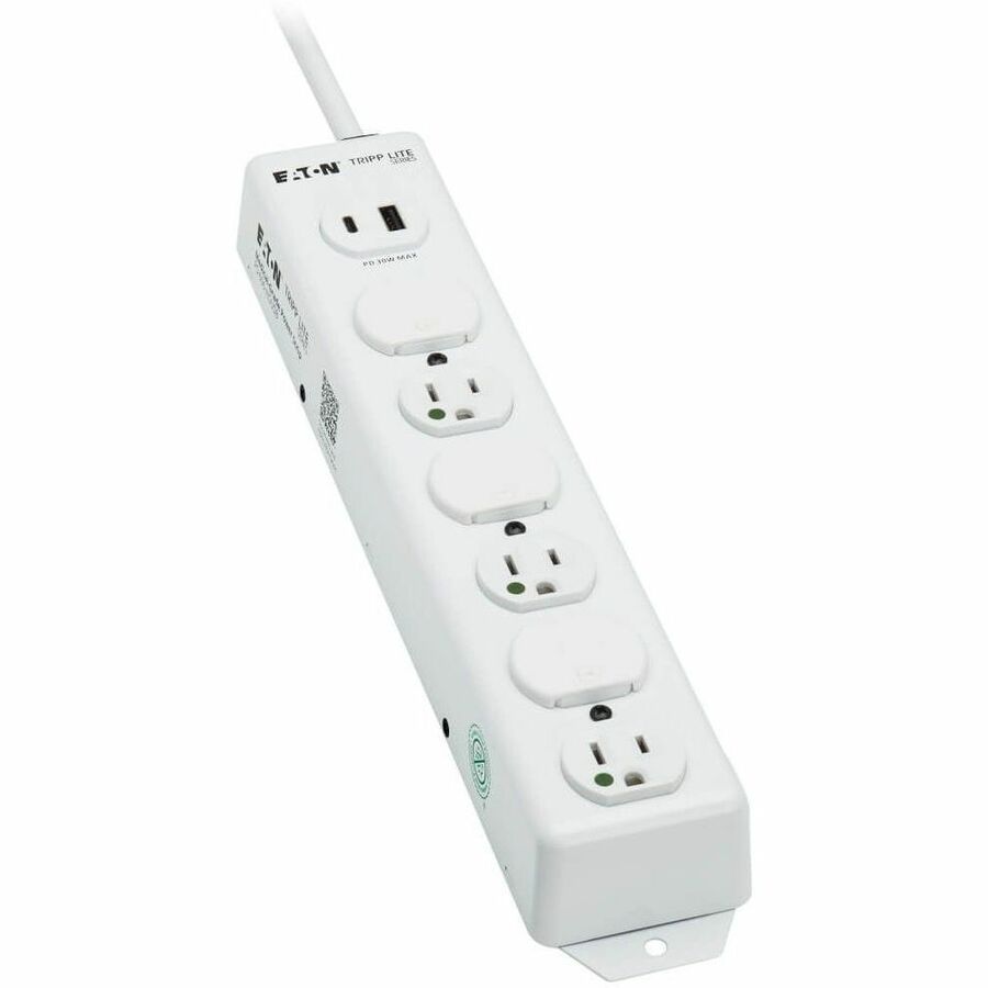 Eaton Tripp Lite Series Safe-IT UL 1363 Medical-Grade Power Strip, 6 Hospital-Grade Outlets, USB Charging, Safety Covers, Antimicrobial, 6 ft. Cord