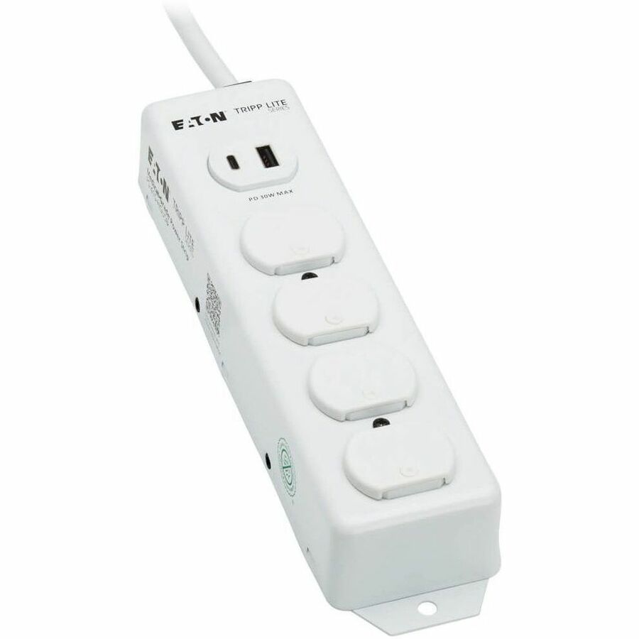Eaton Tripp Lite Series Safe-IT UL 1363 Medical-Grade Power Strip, 4 Hospital-Grade Outlets, USB Charging, Safety Covers, Antimicrobial, 15 ft. Cord