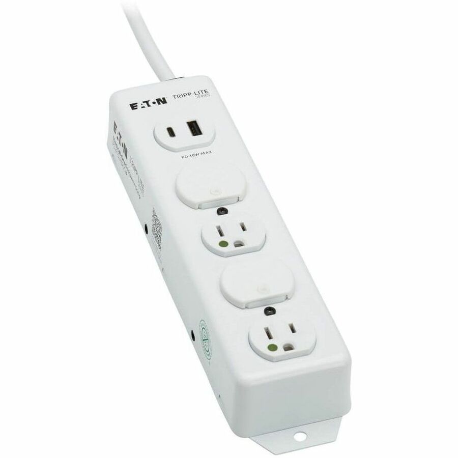 Eaton Tripp Lite Series Safe-IT UL 1363 Medical-Grade Power Strip, 4 Hospital-Grade Outlets, USB Charging, Safety Covers, Antimicrobial, 15 ft. Cord