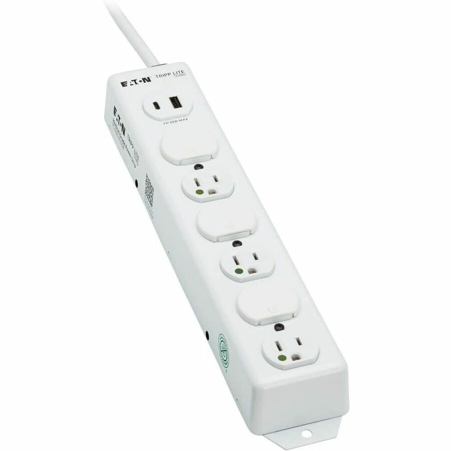 Eaton Tripp Lite Series Safe-IT UL 1363 Medical-Grade Power Strip, 6 Hospital-Grade Outlets, USB Charging, Safety Covers, Antimicrobial, 2 ft. Cord
