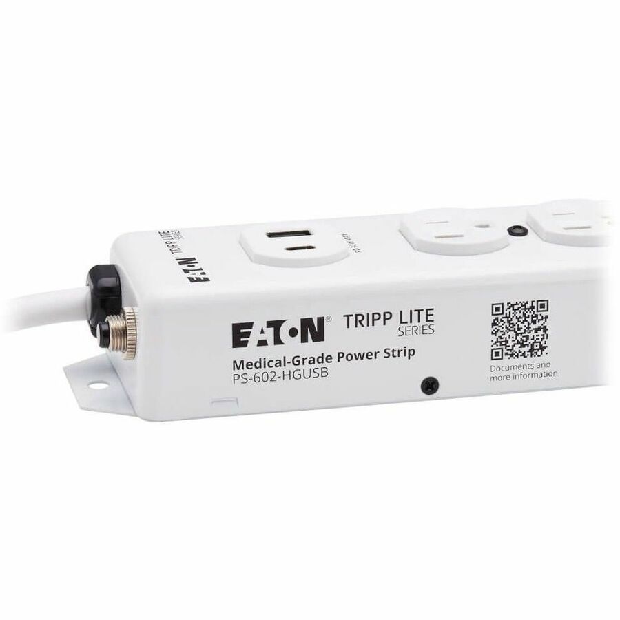 Eaton Tripp Lite Series Safe-IT UL 1363 Medical-Grade Power Strip, 6 Hospital-Grade Outlets, USB Charging, Safety Covers, Antimicrobial, 2 ft. Cord