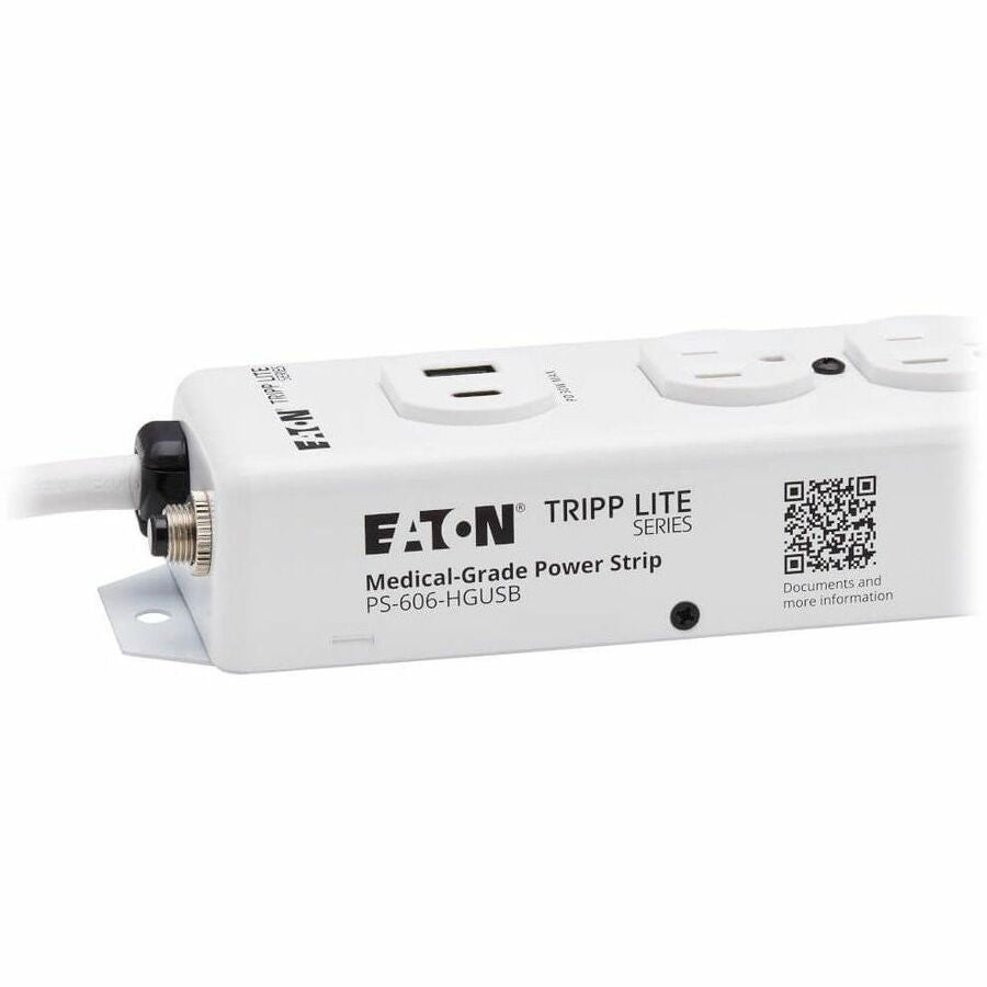 Eaton Tripp Lite Series Safe-IT UL 1363 Medical-Grade Power Strip, 6 Hospital-Grade Outlets, USB Charging, Safety Covers, Antimicrobial, 15 ft. Cord