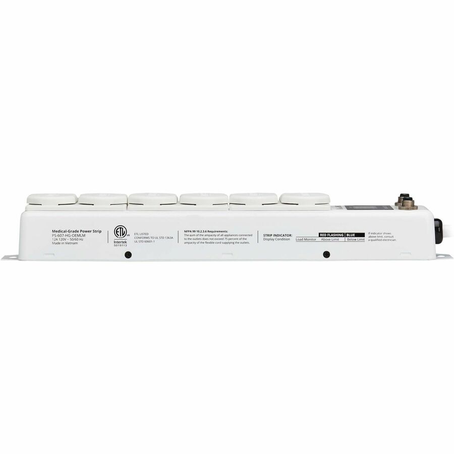 Eaton Tripp Lite Series Safe-IT UL 1363A Medical-Grade Power Strip for Patient Care Vicinities, 6 Hospital-Grade Outlets, Load Monitor, Safety Covers, Antimicrobial, 7 ft. (2.1 m) Cord