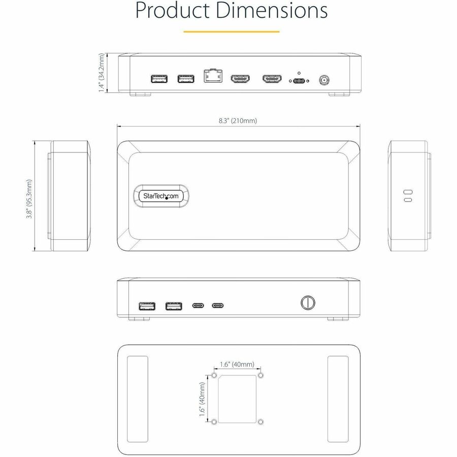 StarTech.com USB4 Docking Station, USB-C 40Gbps, up to Dual 4K 60Hz HDMI, Multi-Monitor Dock, 6-Port USB Hub, 2.5GbE, 100W Power Delivery