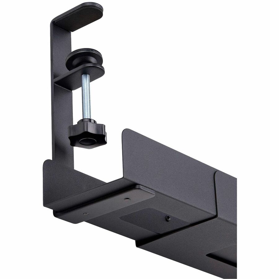 StarTech.com Under Desk Cable Management Tray, Length Adjustable, Clamp-On Installation, No Drilling Required, Black