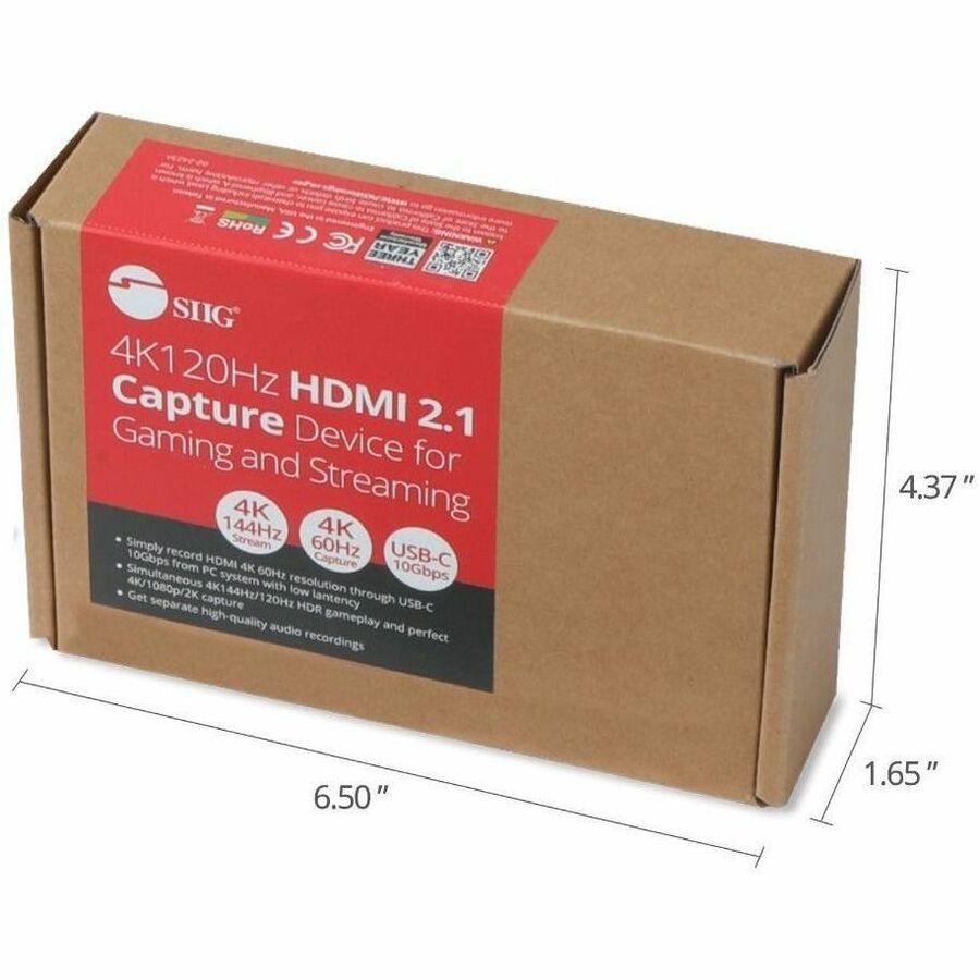 SIIG 4K120Hz HDMI 2.1 Capture Device for Gaming and Streaming - 4K60Hz Capture - 4K 120Hz/144Hz Loopout - USB-C 10Gbps - TAA Compliant