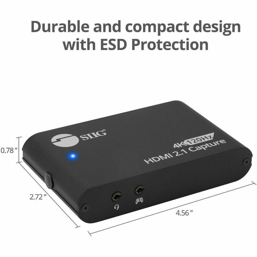 SIIG 4K120Hz HDMI 2.1 Capture Device for Gaming and Streaming - 4K60Hz Capture - 4K 120Hz/144Hz Loopout - USB-C 10Gbps - TAA Compliant