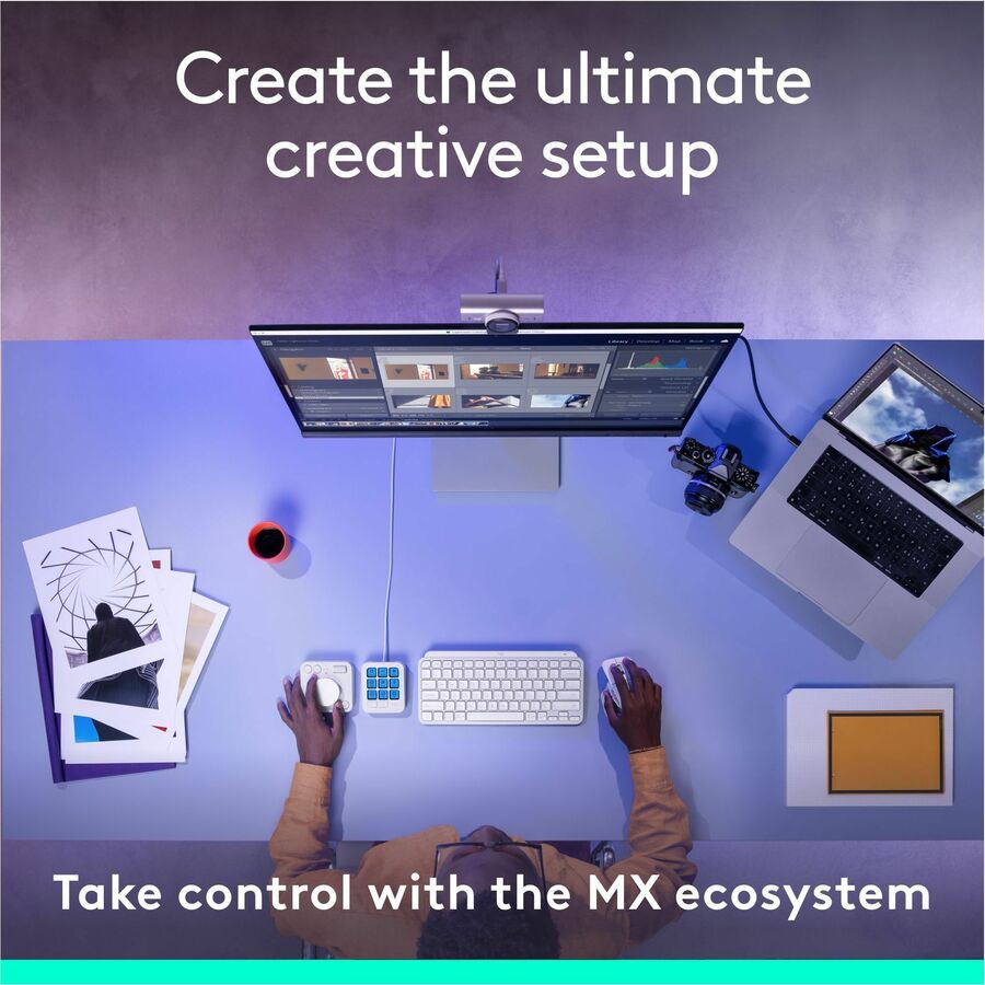 Logitech MX Creative Console, Programmable Keypad With 9 Customizable LCD Keys and Control Dial for Graphic Design, Video Editing, Photography, use with Adobe, Zoom, Spotify and more (Pale Grey)