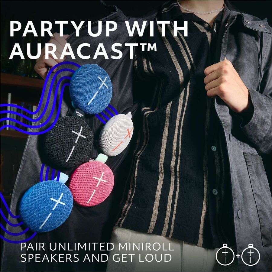 ULTIMATE EARS MINIROLL Ultra-Portable Waterproof Bluetooth Speaker, Big Bass, IP67 Dustproof, 131 ft (40 m) Range - Calming Pink