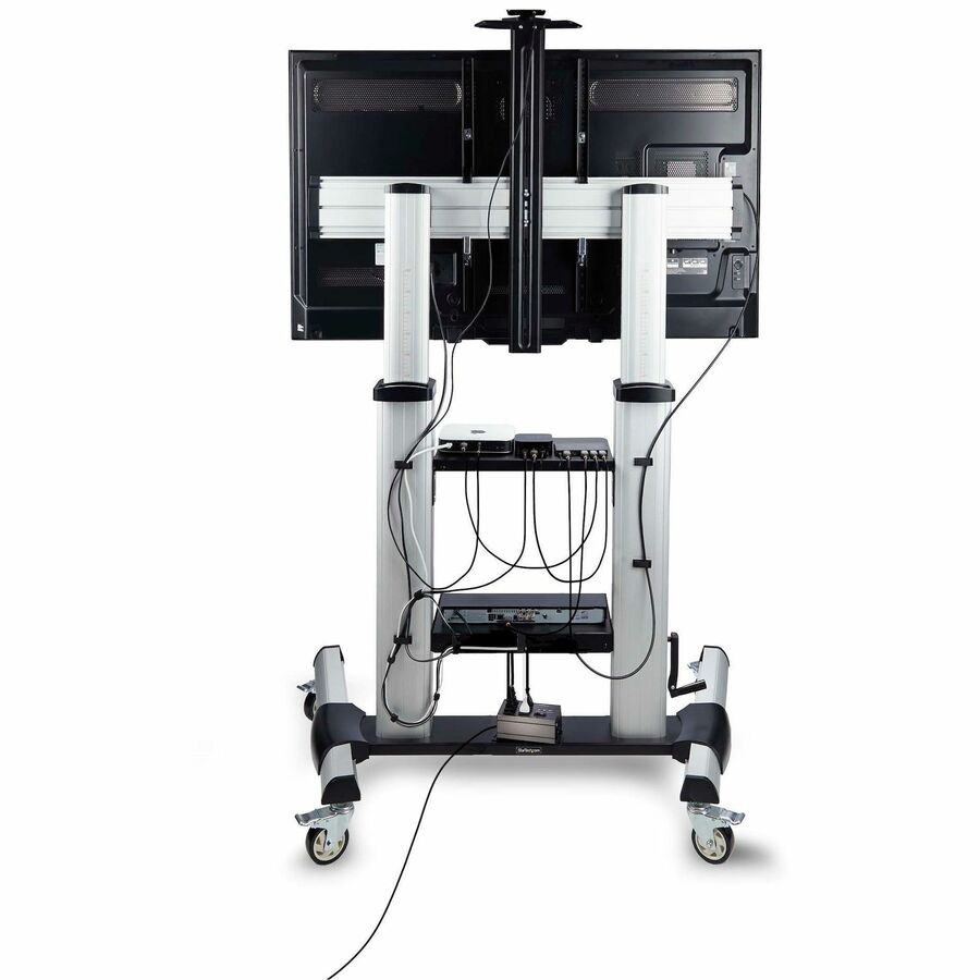 StarTech.com Rolling TV Cart/Stand On Wheels, For 60-100inch Flat Screens and 220lb, Height Adjustable Mobile Trolley Mount/Portable Stand
