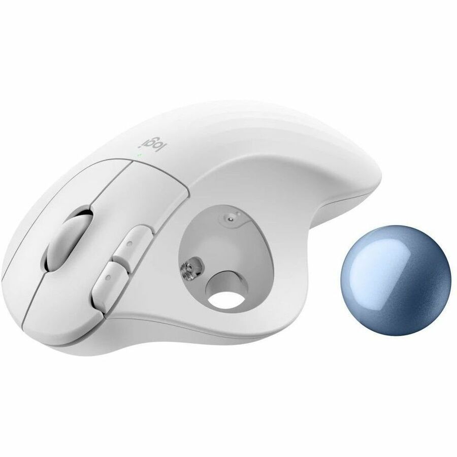Logitech ERGO M575S Wireless Trackball Mouse, Wireless Ergonomic Mouse With Bluetooth and Encrypted Dongle, Comfortable Thumb Control, Precise and Smooth Tracking, for PC/Mac (Off-white+Blue Ball)